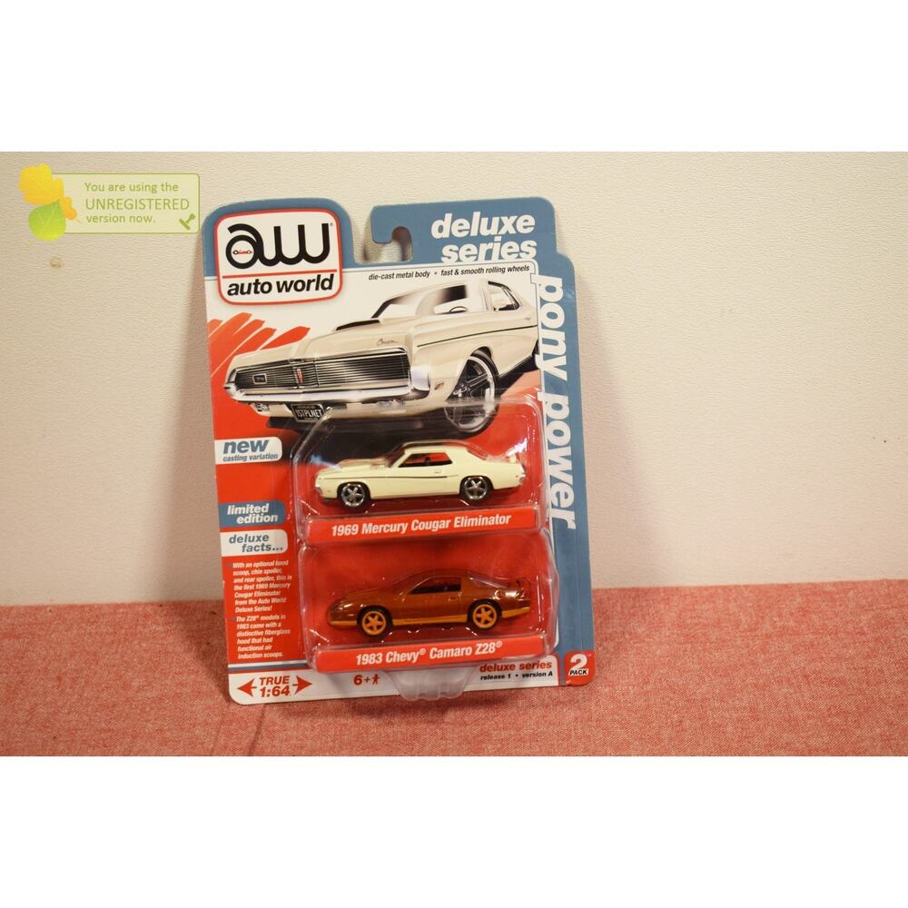 Auto World Deluxe Series 2 Pack 1969 Mercury Cougar 1983 Chevy Camaro Z28